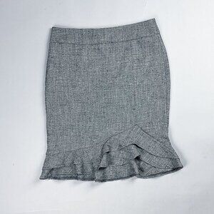 Ruffled Pencil Skirt ,Vintage Y2K Grey Tweed Pencil Skirt w/ Asymmetrical Ruffle